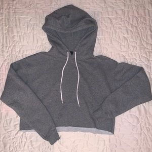 Gray raw hem crop hoodie